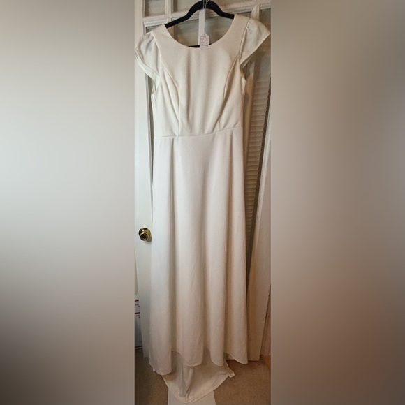 Lulus Ruffle Sleeve Dress With Train-Medium - Picture 13 of 16